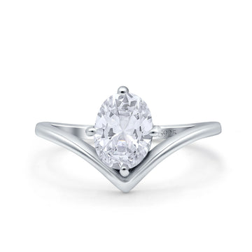 V Art Deco Wedding Ring Oval Simulated Cubic Zirconia 925 Sterling Silver